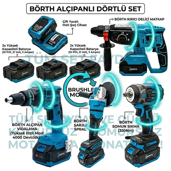 BÖRTH AKÜLÜ 4 LÜ SET ALÇIPAN  VİDALAMA - Resim 3