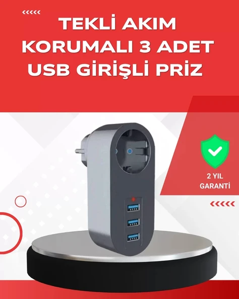 Nevamel® 2500W Güç Destekli Akım Korumalı Priz – 3 USB Çıkışlı ürün görseli 1