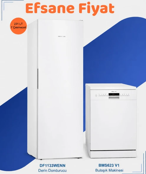 İKİLİ KAMPANYA  DF1136WEVV  250 LT DERİN DONDURUCU - BMS623V1 6 PROGRAMLI  BULAŞIK MAKİNASI ürün görseli 1