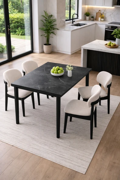 Lif Mobilya 4 Kişilik Polo Sandalye Yemek Takımı Mermer Desen MDF Masa Metal Ayak ürün görseli 1