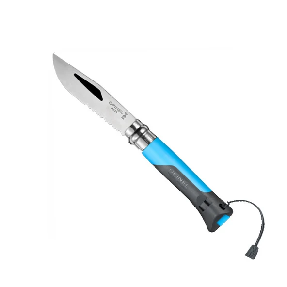 Opinel N°8 Düdüklü Polimer Sap Tırtıklı Inox/Çelik Mavi Çakı ürün görseli 1