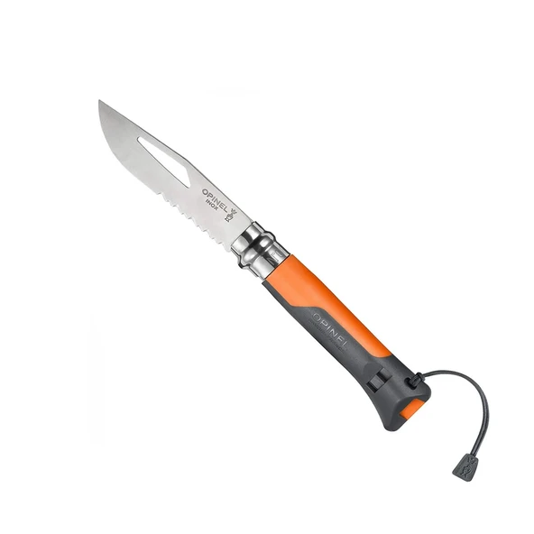 Opinel N°8 Düdüklü Polimer Sap Tırtıklı Inox/Çelik Turuncu Çakı ürün görseli 1