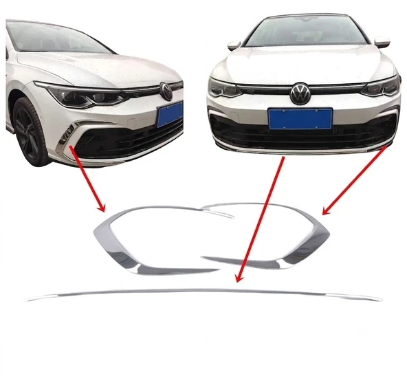 Volkswagen Golf 8 Ön Tampon Sis Farı Çerçevesi ve Alt Izgara Çıtası Krom 3 Parça ürün görseli 1