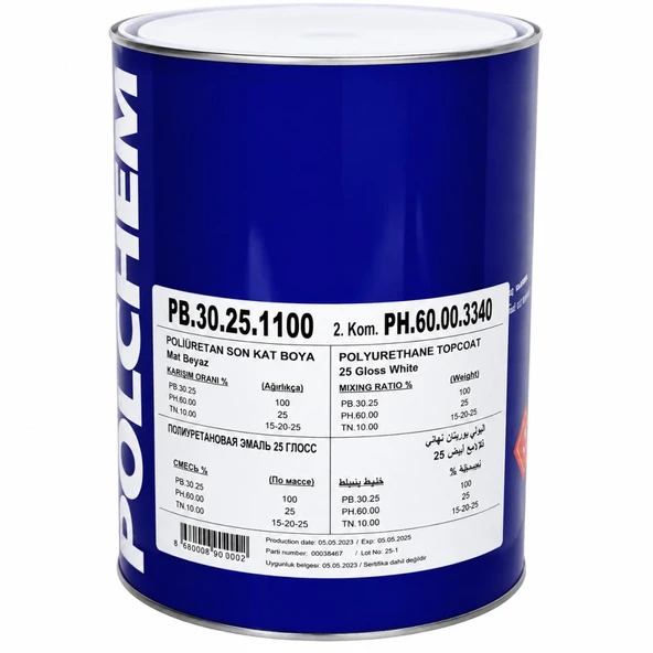 Polchem Pb-30.25 Mat Poliüretan Boya 12+3 Kg Beyaz ürün görseli 1