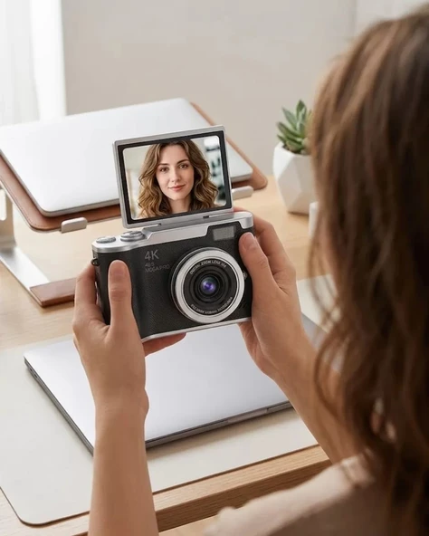 Nevamel® Kompakt 4K Dijital Kamera 48 MP Sensör 8X Zoom Flip Ekran Vlog ve Selfie Uyumlu ürün görseli 1