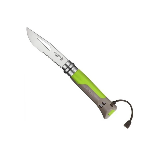 Opinel N°8 Düdüklü Polimer Sap Tırtıklı Inox/Çelik Yeşil Çakı ürün görseli 1