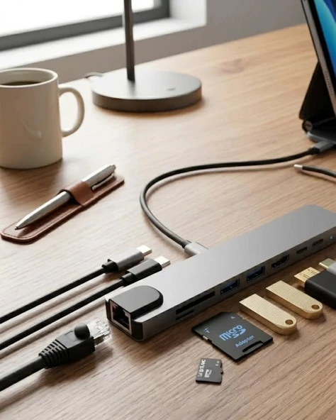 Nevamel® Type C Çoklu Port Hub 8 Port USB HDMI SD Kart Ethernet Adaptör ürün görseli 1