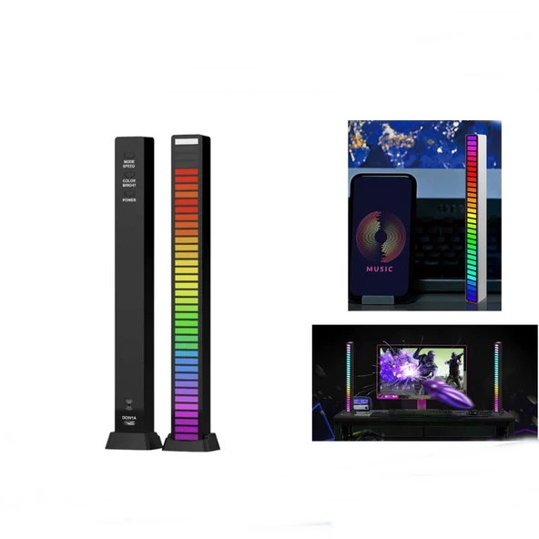 RGB Araç Torpido Üstü Sese Duyarlı Ambiyans LED Işık Barı 1 Adet Siyah ürün görseli 1