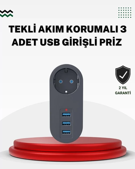 Nevamel® Akım Korumalı USB’li Priz – Güçlü 2500W Isı ve Çocuk Koruması ürün görseli 1