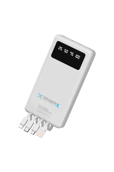 ENERX Enr-p20dc 20.000 mAh 2.1 Amper Dahili Kablolu Powerbank Beyaz ürün görseli 1