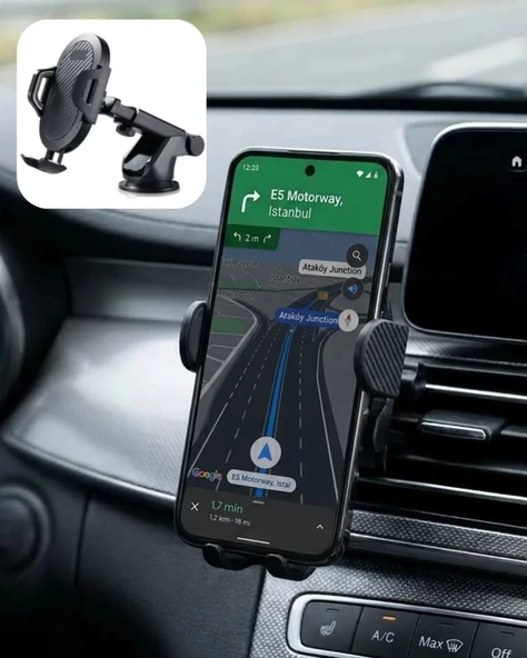 Nevamel® 360° Döner Araç Telefon Tutucu Otomatik Kilit Mekanizmalı Stand ürün görseli 1