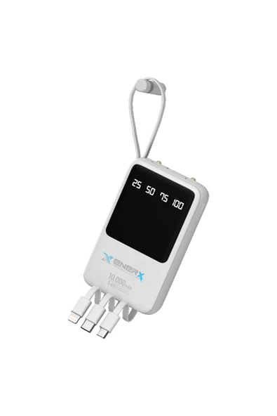 ENERX Enr-p10dc 10000 Mah 2.0 Amper Dahili Kablolu Powerbank Beyaz ürün görseli 1