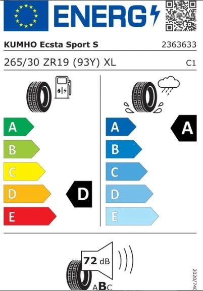KUMHO XL ECSTA SPORT PS72 265/30R19 93Y Yaz Lastiği - 2026 ürün görseli 1