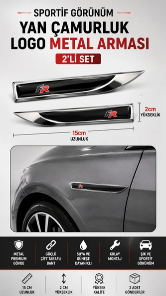FR Metal Damla Desen Çamurluk Yan Çıtası Logo Amblem 2’li Set 15 CM ürün görseli 1