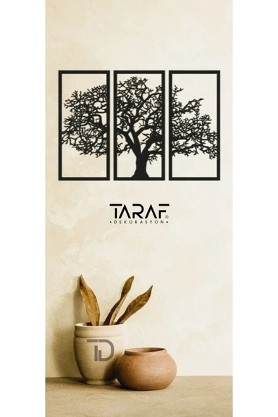 Taraf Dekorasyon 3 Parça Ağaç Tablo Lazer Kesim Dekoratif Tablo 42x62 Siyah Beyaz ürün görseli 1