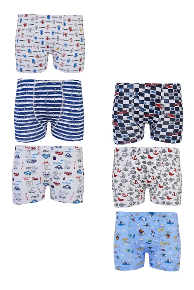 6 lı Tutku Erkek Çocuk Boxer Renkli Empirme Elastan TEC0254 ürün görseli 1