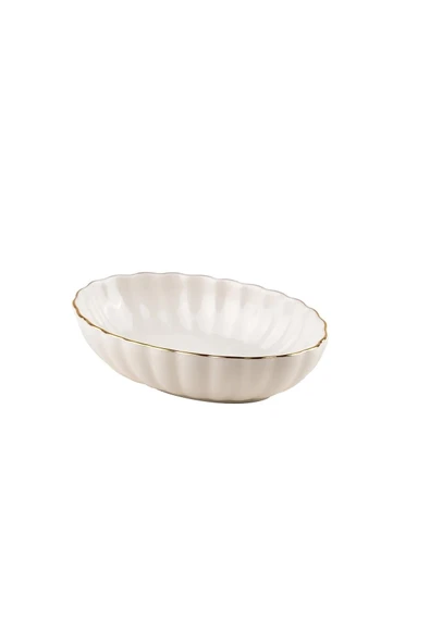 Kütahya Porselen Bone Luz Form Oval Kayık Tabak Altın File 15cm Tekli ürün görseli 1