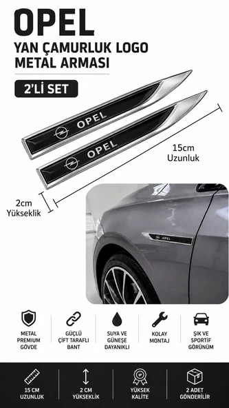 Opel Metal Damla Desen Çamurluk Yan Çıtası Logo Amblem 2’li Set 15 CM ürün görseli 1