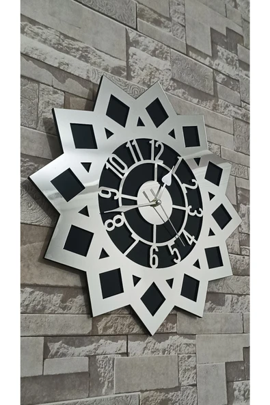 Taraf Dekorasyon Ahenk Mdf Üzeri Gümüş Aynalı Pleksi Duvar Saati 40x40 ürün görseli 1