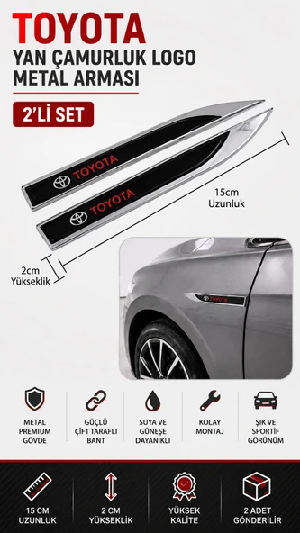 Toyota Metal Damla Desen Çamurluk Yan Çıtası Logo Amblem 2’li Set 15 CM ürün görseli 1