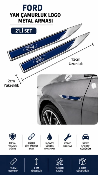 Ford Metal Damla Desen Çamurluk Yan Çıtası Logo Amblem 2’li Set 15 CM ürün görseli 1