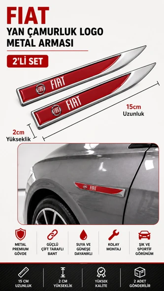 Fiat Metal Damla Desen Çamurluk Yan Çıtası Logo Amblem 2’li Set 15 CM ürün görseli 1