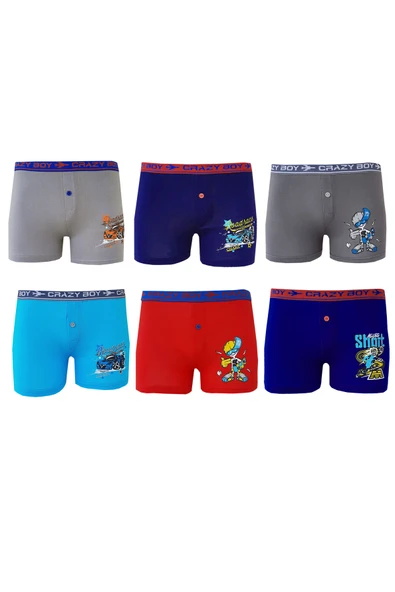 6 lı Tutku Erkek Çocuk Boxer Renkli Baskılı Elastan TEC0253 ürün görseli 1