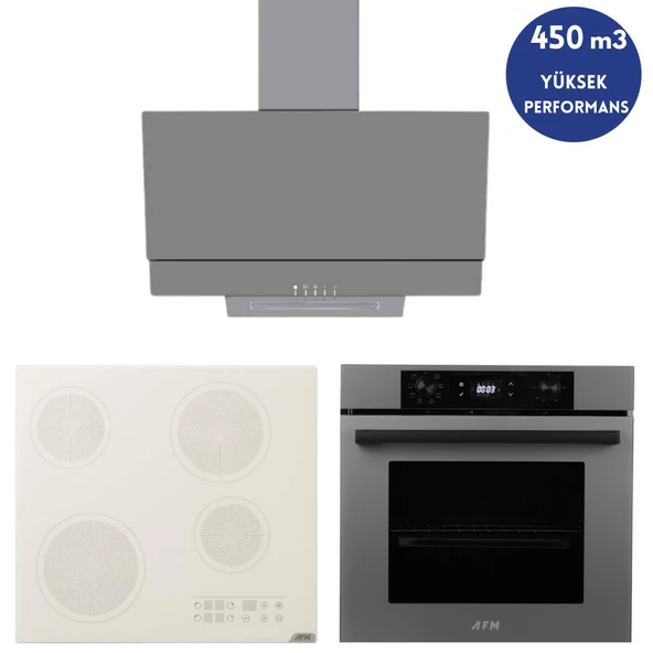 Alveus AFM Serisi Grix Vitro. Elektrikli Cam Antrasit-Gri Ankastre Set (V6-05 Beyaz +FM7710+FM3407) ürün görseli 1
