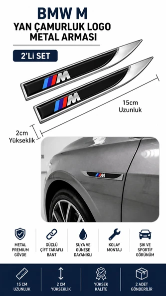 BMW M Metal Damla Desen Çamurluk Yan Çıtası Logo Amblem 2’li Set 15 CM ürün görseli 1
