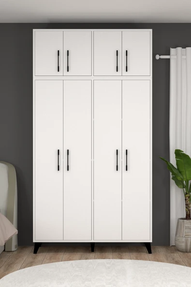 Aras Sekiz Kapaklı Modern Beyaz Gardırop XL ürün görseli 1