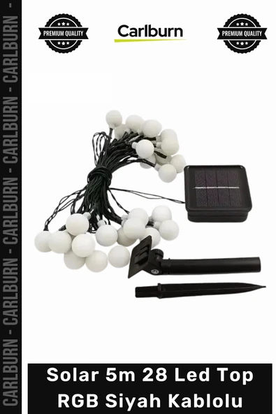 #Solar Bahçe Aydınlatma Güneş Enerjili Dekoratif Dış Mekan Solar 5m 28 Led Top RGB Siyah Kablolu ürün görseli 1