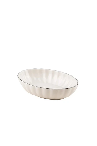 Kütahya Porselen Bone Luz Form Oval Kayık Tabak Platin File 15cm Tekli ürün görseli 1