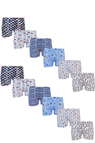 12 li Tutku Erkek Çocuk Boxer Renkli Empirme Elastan TEC0254 ürün görseli 1