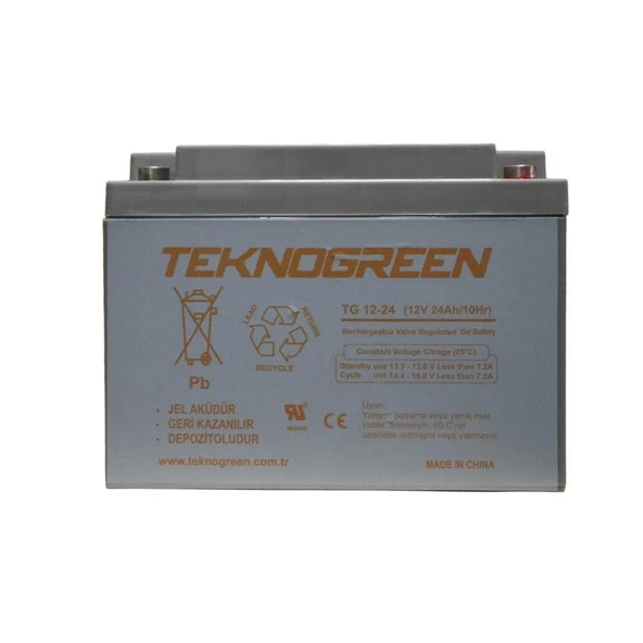 Teknogreen 24 Ah 12 Volt Akü Yatık Tip - Resim 3