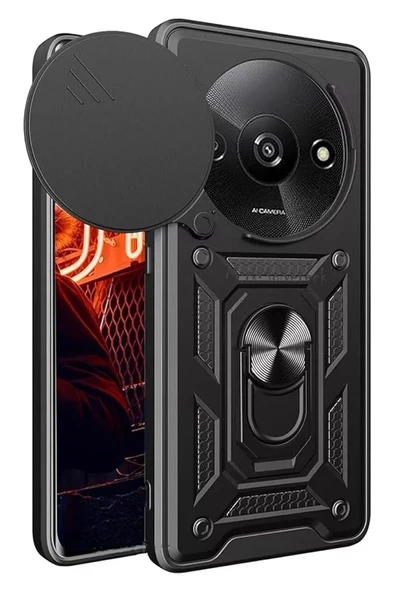 Newface Xiaomi Redmi A3 4G Kılıf Pars Lens Yüzüklü Silikon - Siyah ürün görseli 1