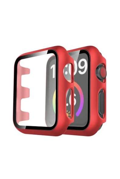 Newface Apple Watch 44mm Camlı Kasa Ekran Koruyucu - Kırmızı ürün görseli 1