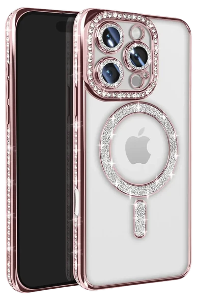Newface Apple iPhone 16 Pro Max Kılıf Joke Simli Magneticsafe Kılıf - Pembe ürün görseli 1