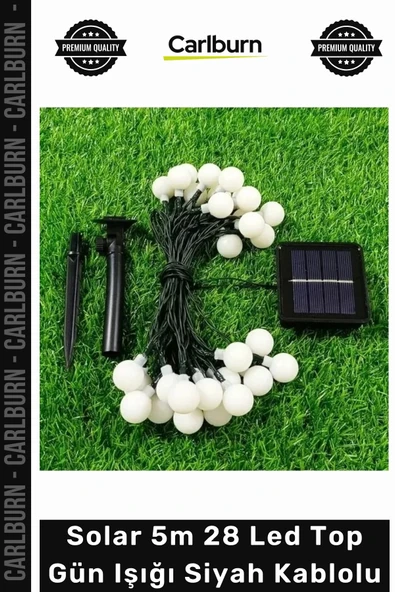 #solar Bahçe Aydınlatma Dekor Dış Mekan Güneş Enerjili Solar 5m 28 Led Top Gün Işığı Siyah Kabl ürün görseli 1