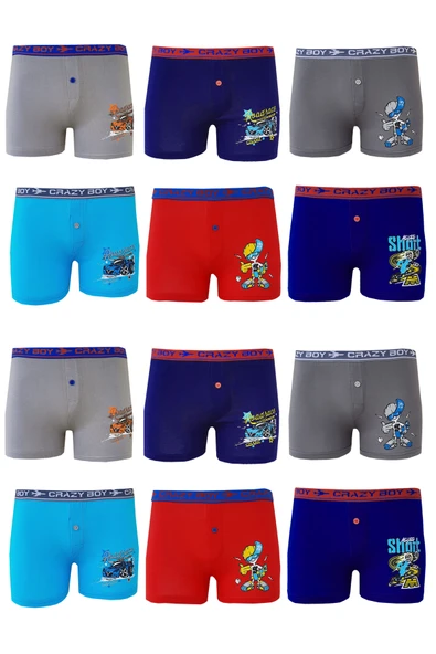 12 li Tutku Erkek Çocuk Boxer Renkli Baskılı Elastan TEC0253 ürün görseli 1