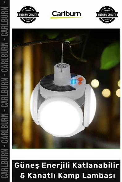 #KampLambası USB Şarjlı Güneş Enerjili Katlanabilir Taşınabilir 45 LED Solar 5 Kanatlı Kamp Lambası ürün görseli 1