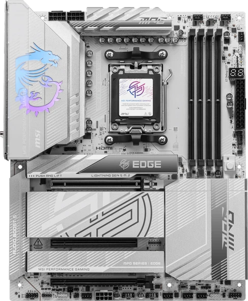 MSI MPG X870E EDGE TI WIFI7 DDR5 HDMI-DP TYPEC PCIE 5.0 AM5 ATX BEYAZ ürün görseli 1
