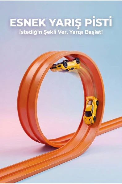 PAPAYA Esnek Araba Yarış Pisti Turuncu Vantuzlu Bükülebilir 1/64 Ölçek Çift Taraflı Oyuncak Seti ürün görseli 1
