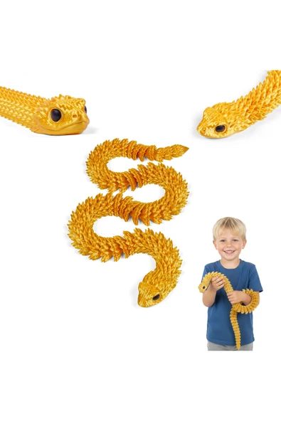 PAPAYA 3D Baskı Eklemli Altın Sarısı Yılan Figür 67 cm Büyük Boy Hareketli Dekoratif Oyuncak ürün görseli 1