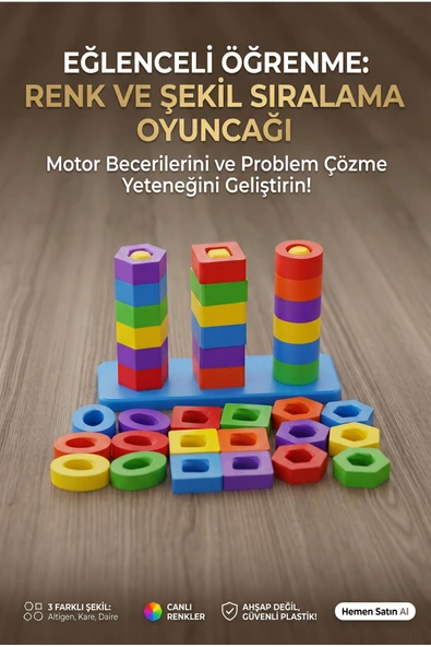 PAPAYA Montessori Renk ve Şekil Eşleştirme Oyunu 1+ Yaş Eğitici Oyuncak Zeka ve Motor Gelişim Seti ürün görseli 1