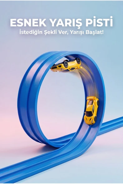 PAPAYA Mavi Esnek Yarış Pisti 4.5 Mt Oyuncak Araba Pisti Aksiyon Parkuru Esnek Oyuncak Yol ürün görseli 1