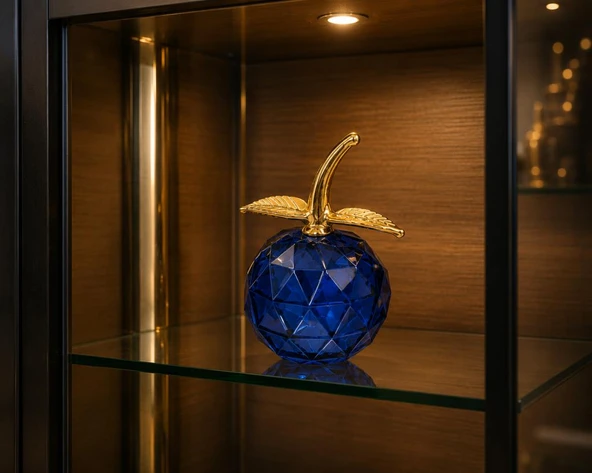 Kristal Cam Elma Biblo Orta Boy Gold Detaylı Modern Dekoratif Masa Üstü Süsü 8 x 6 ürün görseli 1