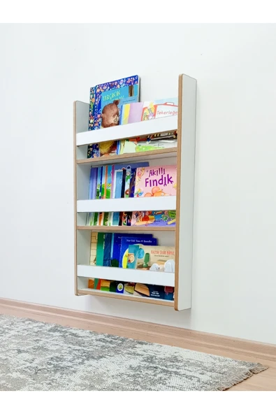 eceahşaptasarım 3 Raflı 90 X 60 Cm  MDF Montessori Kitaplık Eğitici Çocuk Kitaplığı Beyaz ürün görseli 1
