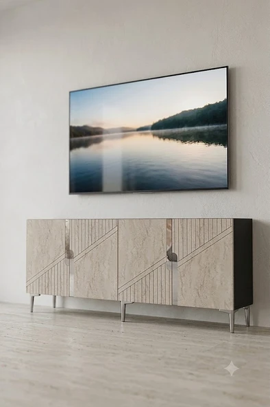 KA1528ATS EVVA Konsol ve Tv Sehpası Antrasit-Traverten-Silver 150cm ürün görseli 1