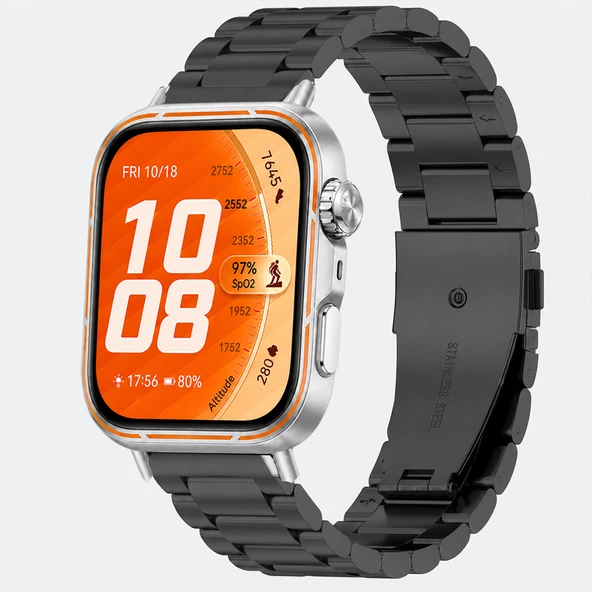 Huawei Watch Fit 5 Pro Uyumlu Ayarlanabilir Paslanmaz Çelik Kordon  Siyah ürün görseli 1