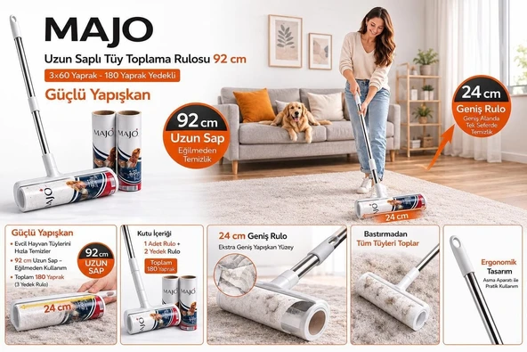 MAJO UZUN SAPLI TÜY TOPLAMA RULOSU MEGA 92 CM 60x3 180 YAPRAK ürün görseli 1